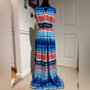 DR Collection Vibrant Blue and Red Maxi Dress